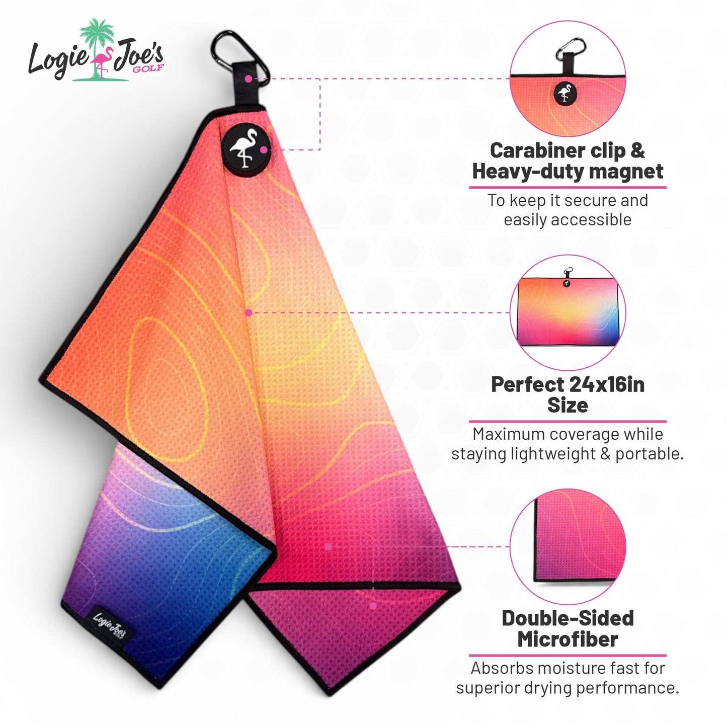 Tribal Flamingo Golf Towel | Premium Double-Sided Microfiber | Heavy-Duty Magnetic Towel with Carabiner Clip | 24 x 16 in